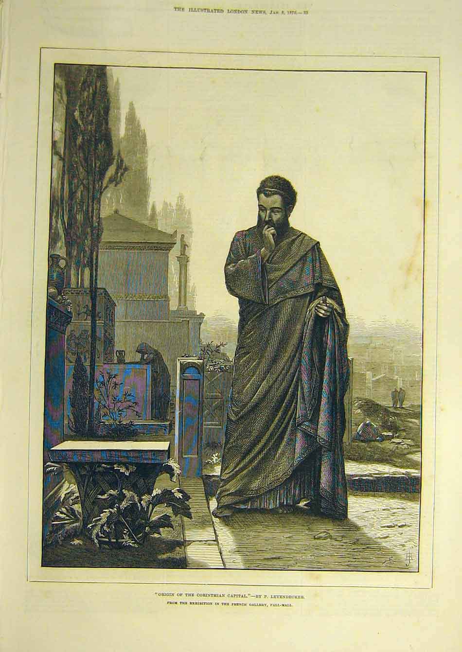 Original Old Antique Print 1876 Origin Corinthian Capital Leyendecker Victorian