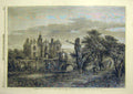 Original Old Antique Print 1860 Sprites Hall Read Building Garden Fine Art 19th