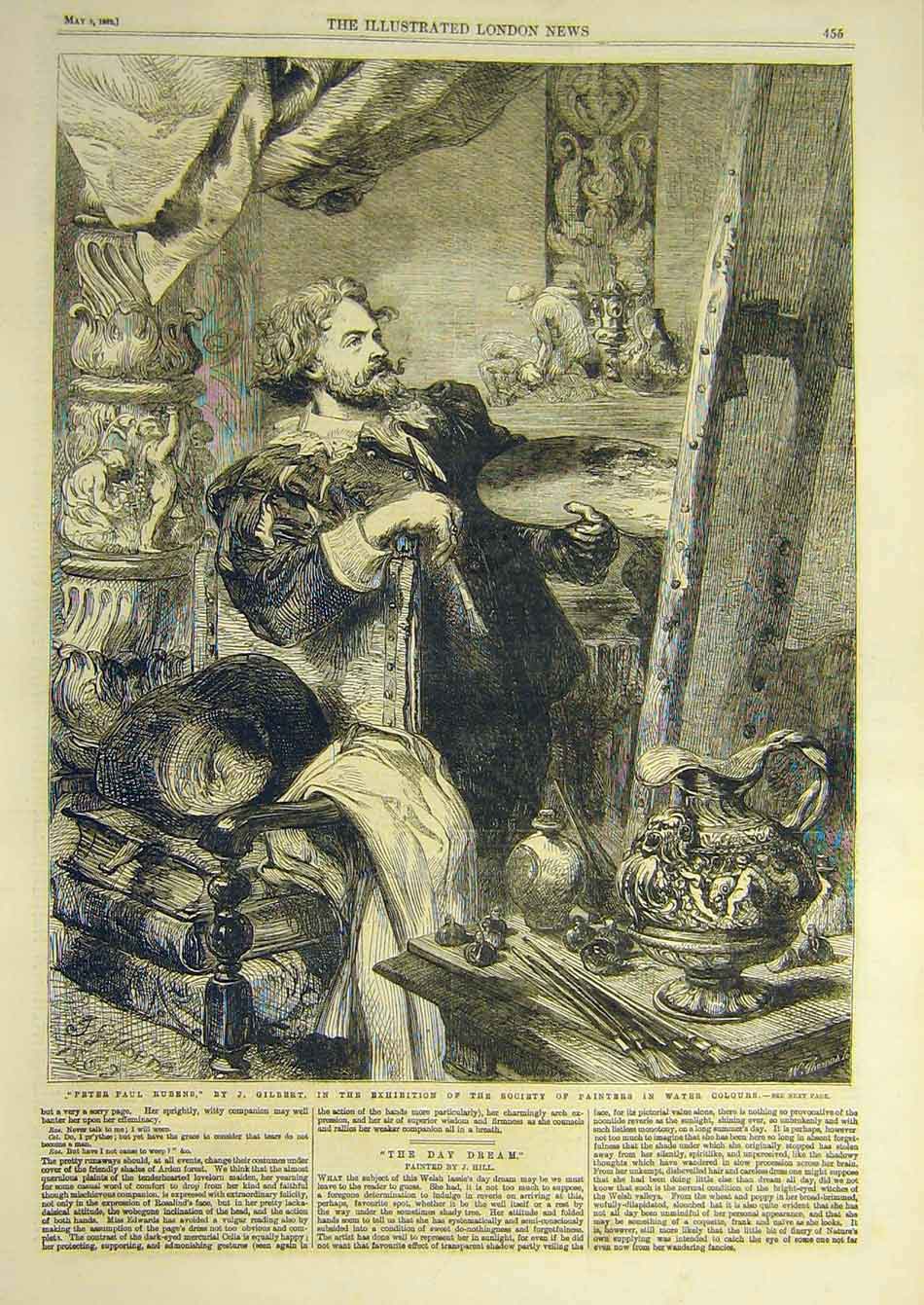 Original Old Antique Print 1862 Peter-Paul-Rubens Gilbert Portrait Artist 19th