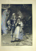 Original Old Antique Print 1887 -World Christmas Knowles Children Mistletoe 19th