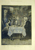 Original Old Antique Print 1884 Grandfather'S Christmas Dinner Ladies Woodville