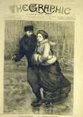 Original Old Antique Print 1874 Ice-Skating Lawson Lady Man Winter Prince Wife