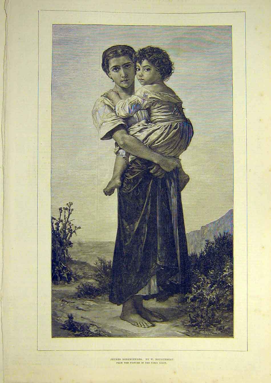 Original Old Antique Print 1879 Jeunes Bohemiennes Bouguereau Young-Bohemians