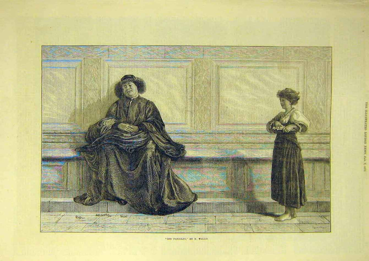 Original Old Antique Print 1871 Ser-Pandolfo Wallis Child Man Fine Art Victorian