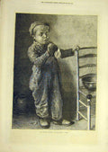 Original Old Antique Print 1871 Boy-Blowing-Bubbles Hunt Child Fine Art 19th