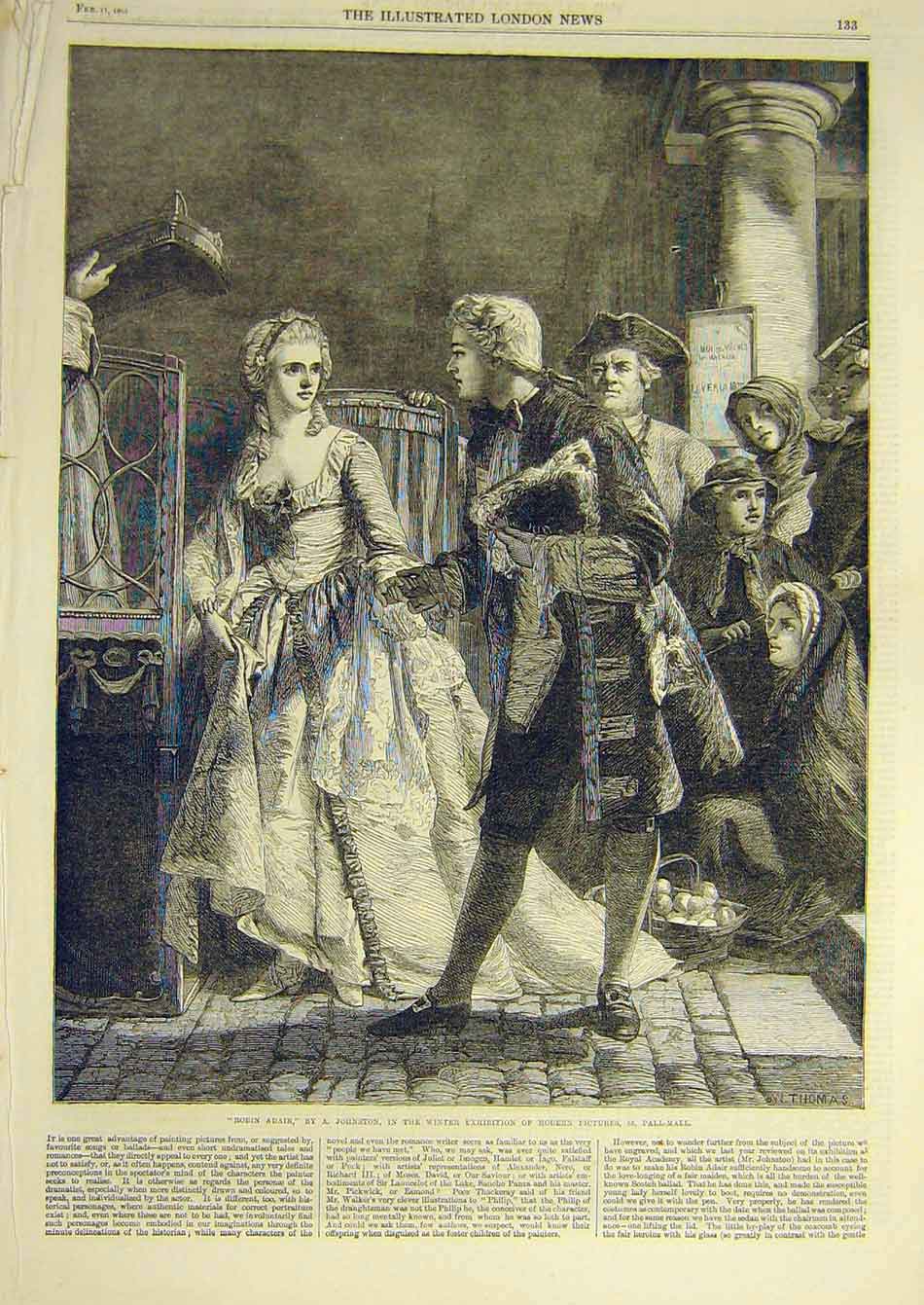 Original Old Antique Print 1865 Robin Adair Johnston Lady Gentleman Fine Art