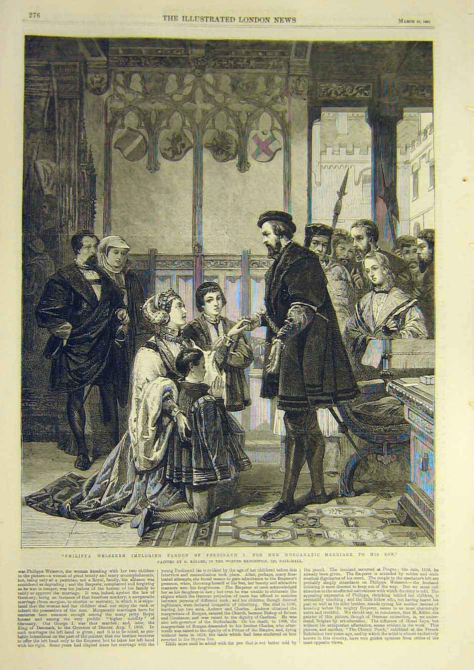 Original Old Antique Print 1865 Philippa Welsern Pardon Ferdinand Son Marriage