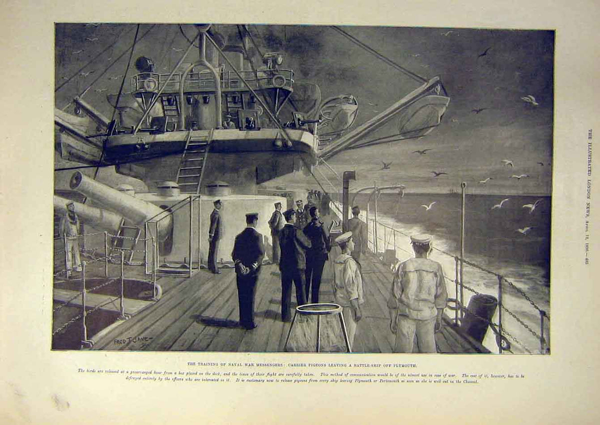 Original Old Antique Print 1896 Naval War Messengers Battle-Ship Plymouth 19th