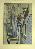 Original Old Antique Print 1891 Love-Laughs Locksmiths Boat Man Lady Window 19th