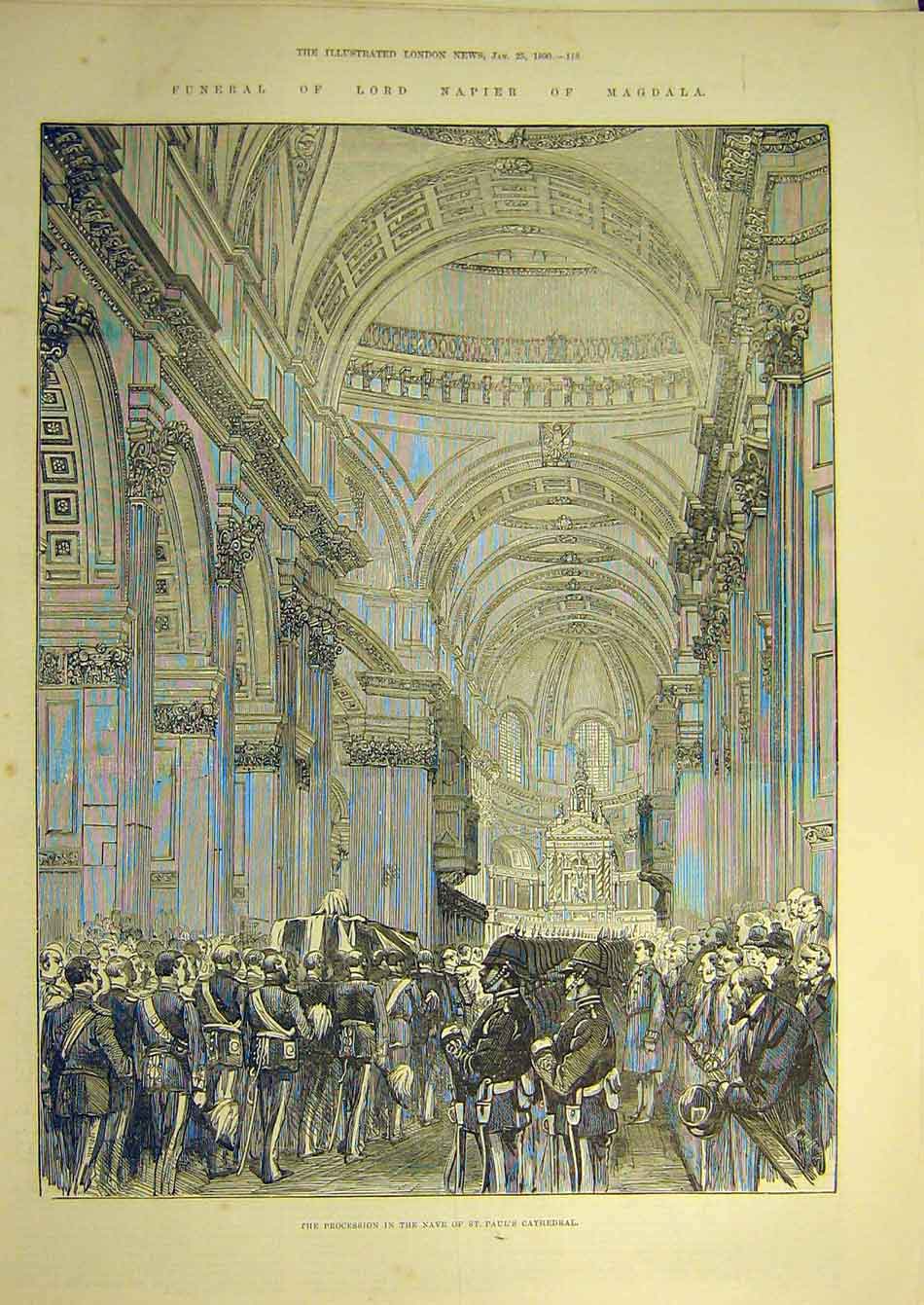 Old Antique Print 1890 Procession Nave St Paul'S Cathedral Napier Funeral 19th