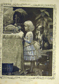 Original Old Antique Print 1885 Davis Child Girl Dog Dinner-Table Fine Art 19th