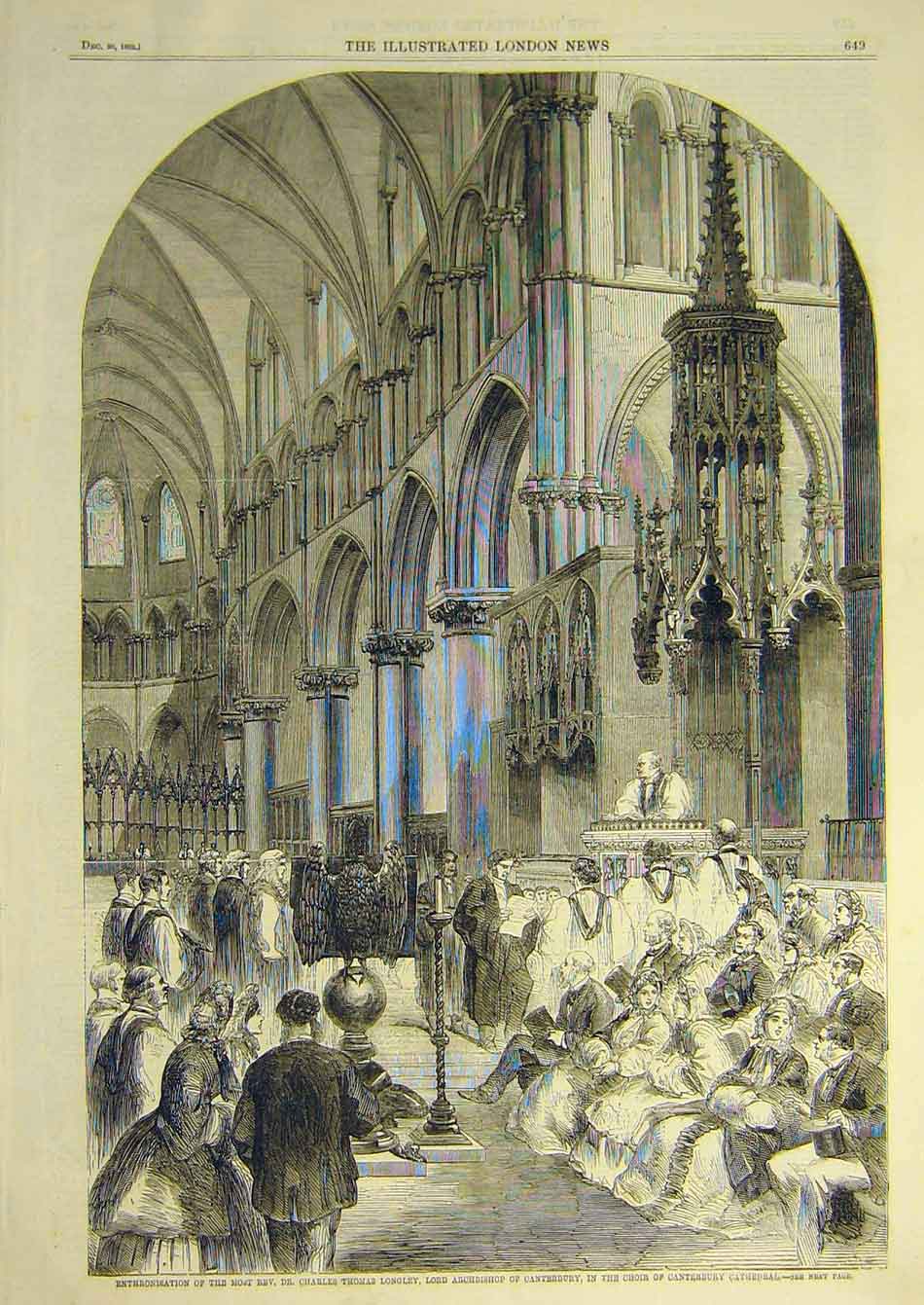 Original Old Antique Print 1862 Longley Archbishop Canterbury Choir Enthronement