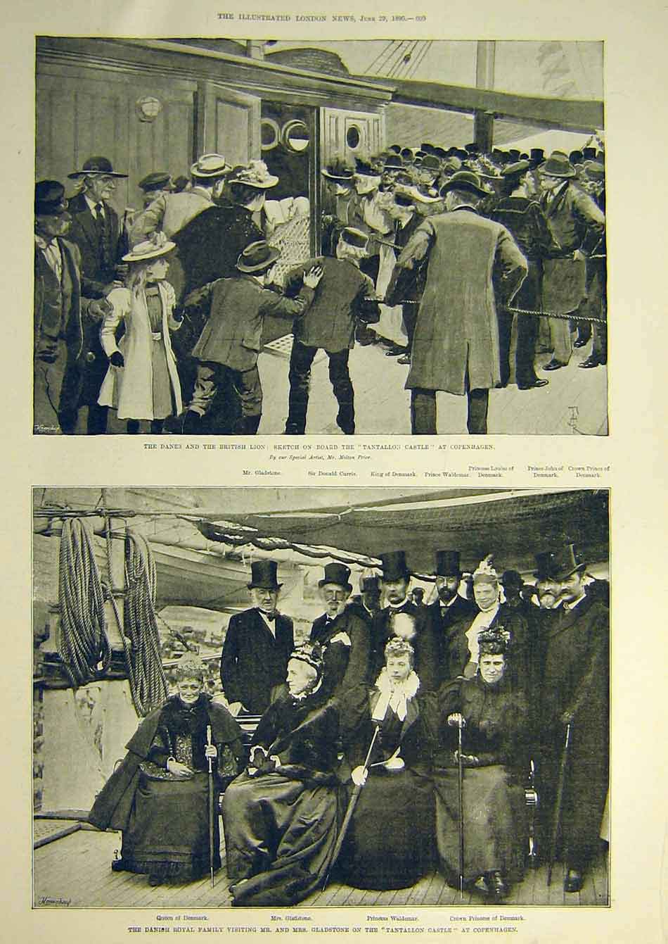Original Old Antique Print 1895 Danes British Lions Tantallon Castle Copenhagen