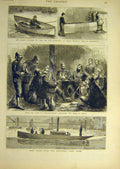 Original Old Antique Print 1878 Fing-Up Boat Constantinople Kunstader Rudder
