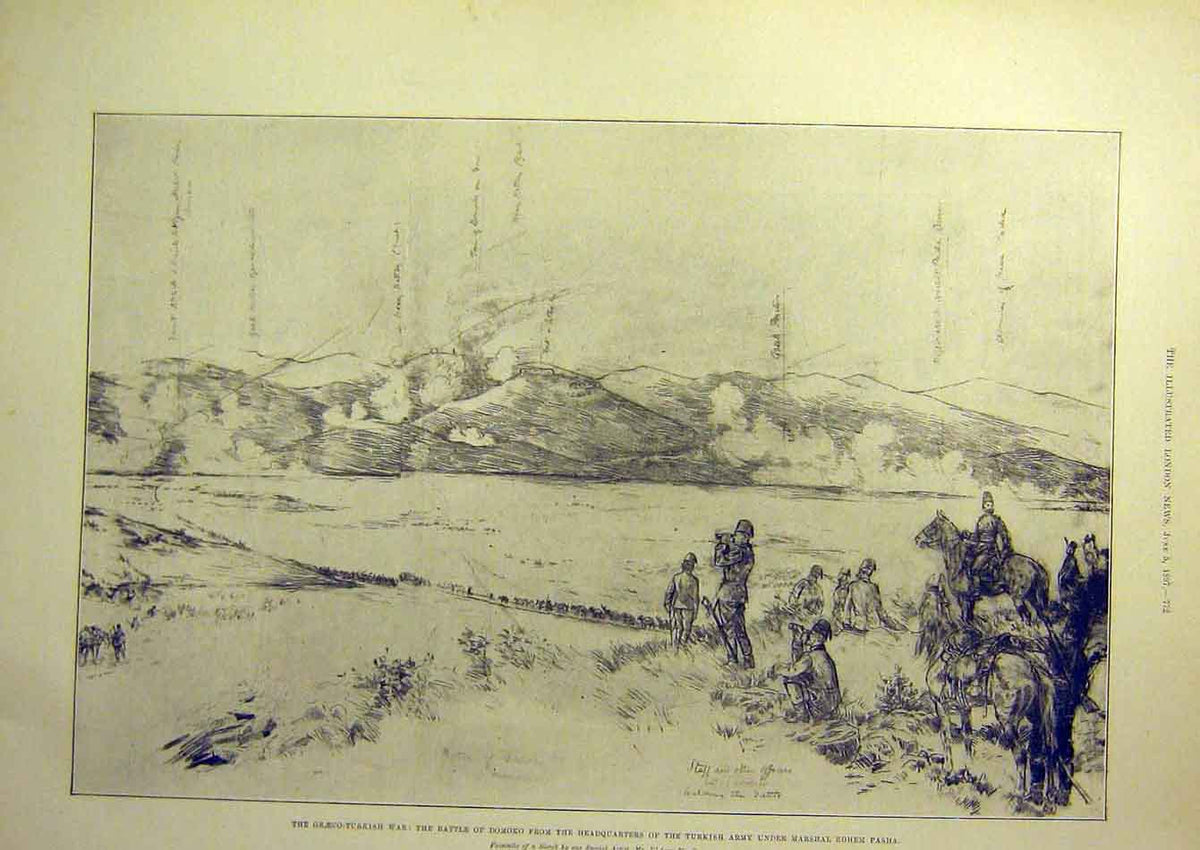 Original Old Antique Print 1897 Sketch Greek-Turkish War Domoko Morell Victorian