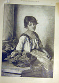 Original Old Antique Print 1891 Little-Fruit-Seller Wunsch Child Girl Basket Art