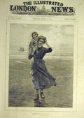 Old Antique Print 1891 Caffieri Homeward-Bound Lady Child Beach Sea-Side 19th