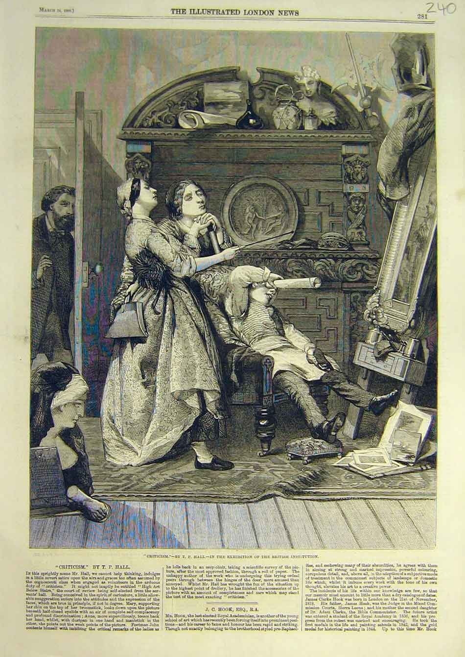 Original Old Antique Print 1860 Cristicism Hall Artist Painting Fine Art 19th