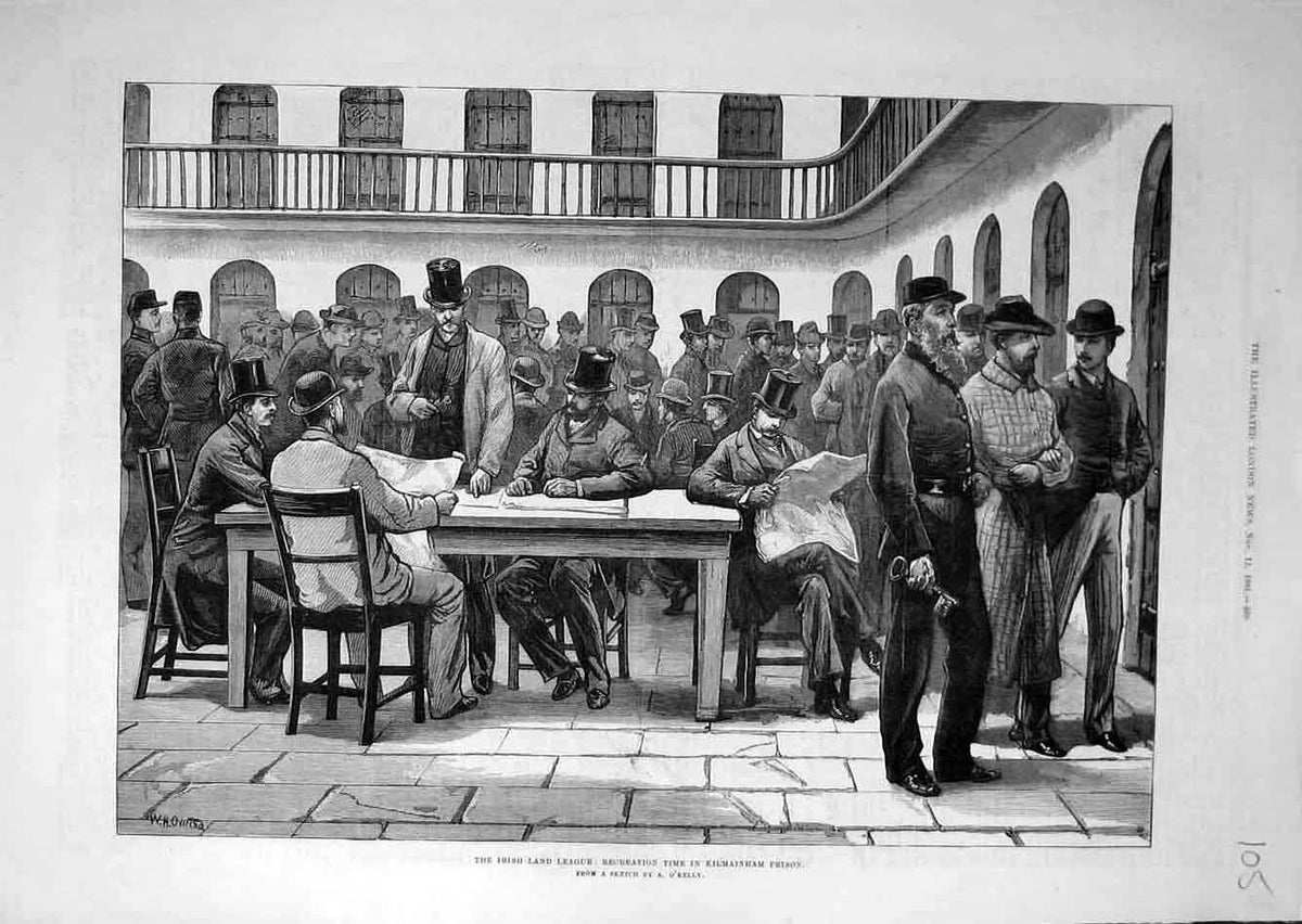 Original Old Antique Print 1881 Irish Land-League Kilmainham Prison O'Kelly 19th