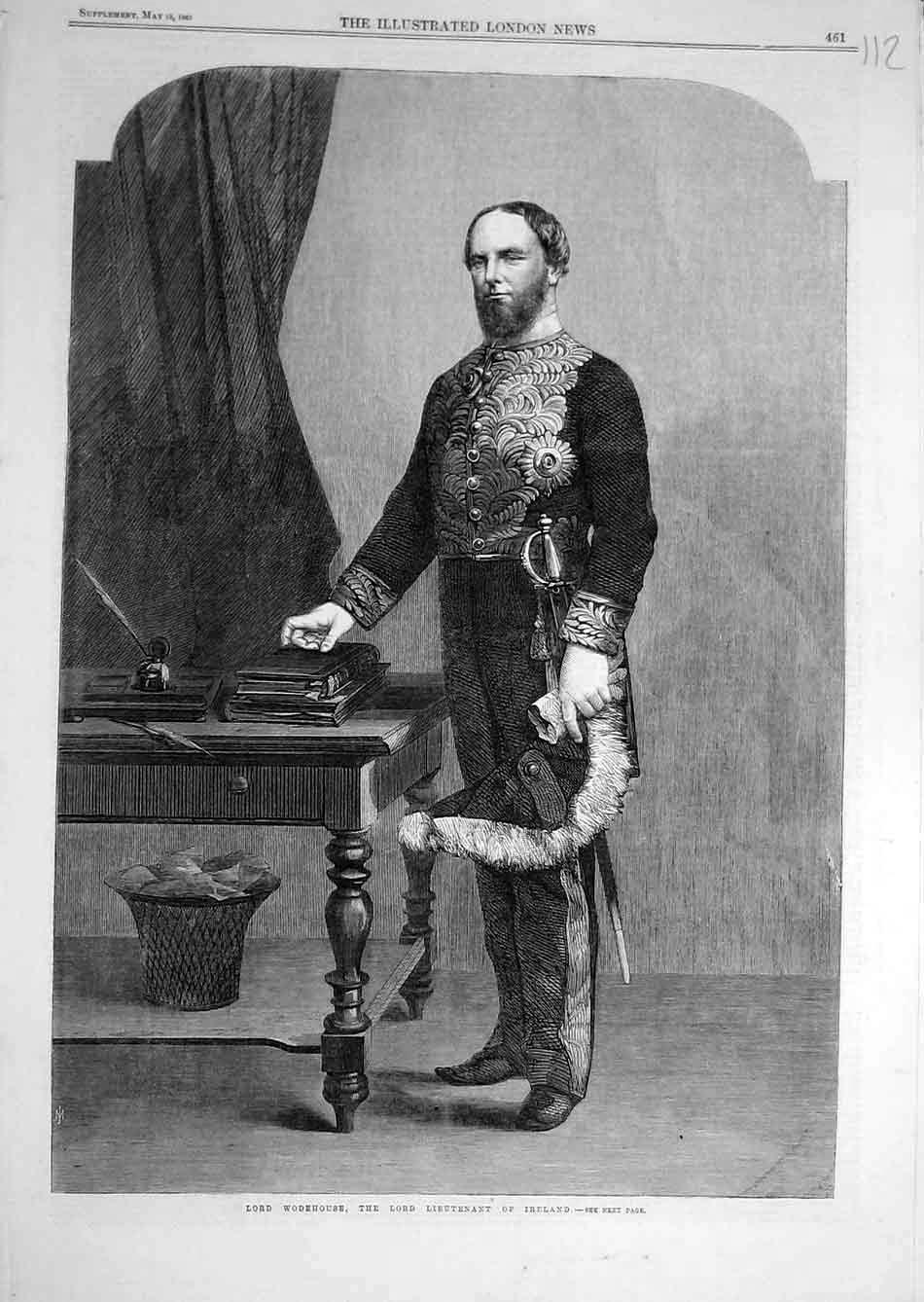 Original Old Antique Print 1865 Portrait Wodehouse Lord Lieutenant Ireland 19th