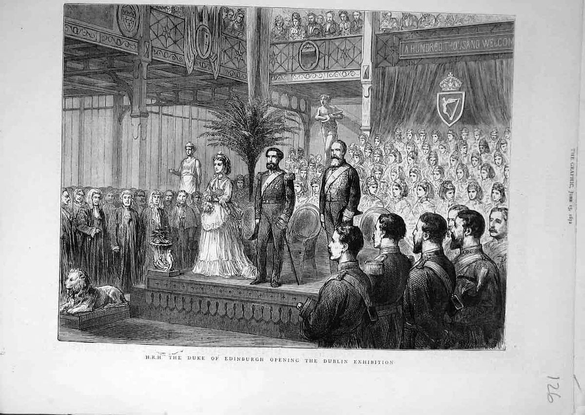 Original Old Antique Print 1872 Hrh Duke Edinburgh Dublin Exhibition Victorian
