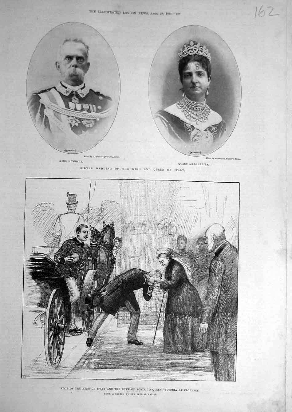 Original Old Antique Print 1893 King Queen Italy Aosta Florence Victoria 19th
