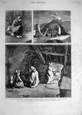 Original Old Antique Print 1880 Distress Ireland Sketches Clifden Irish People