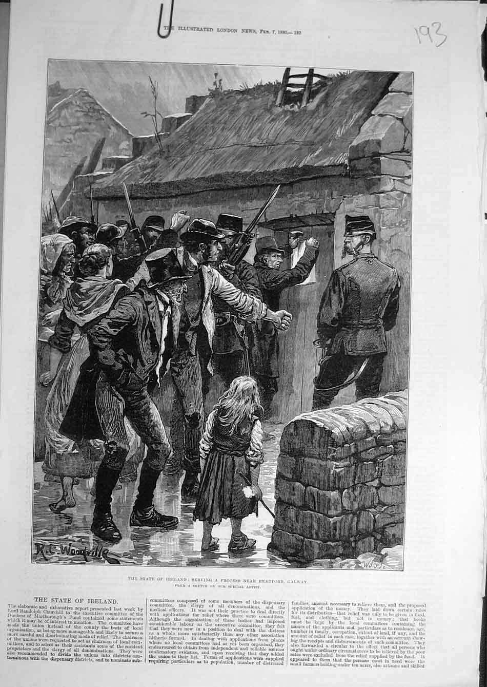 Original Old Antique Print 1880 Ireland Process Headford Galway Irish Victorian