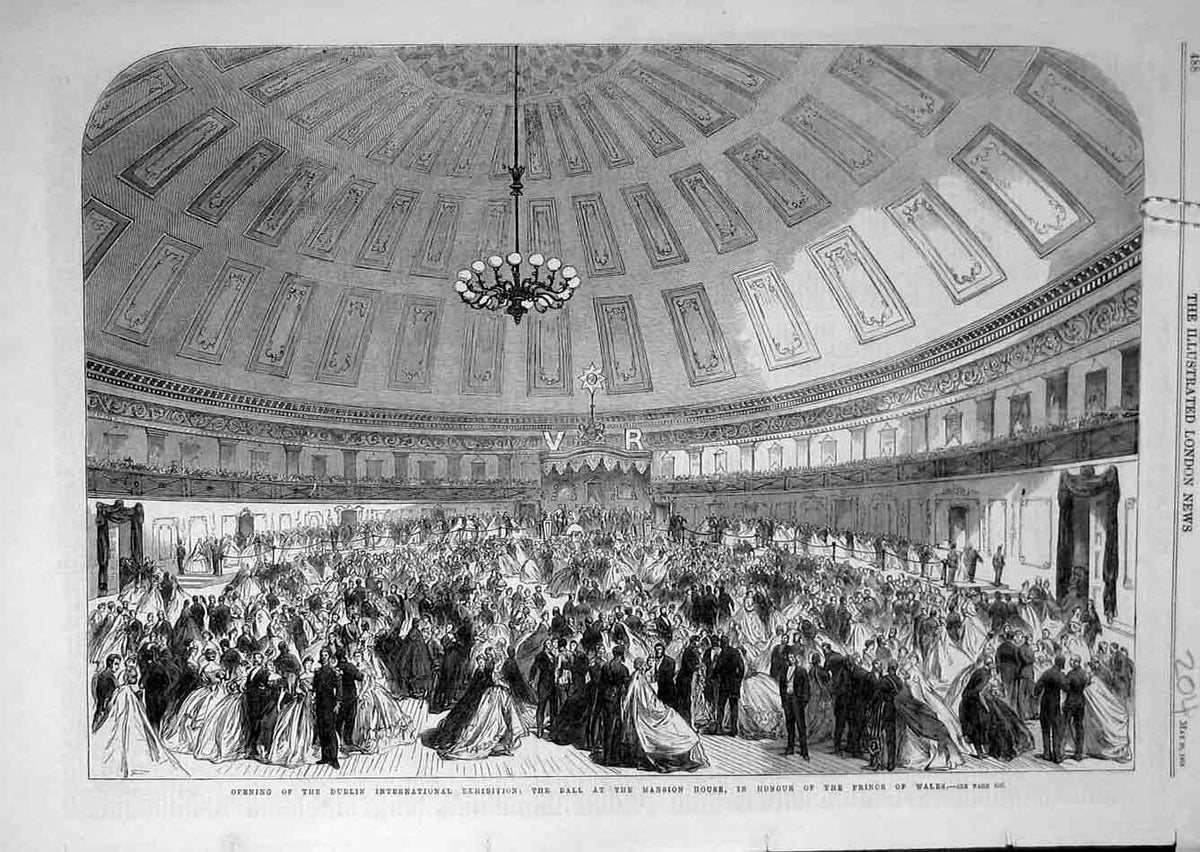 Old Antique Print 1865 Dublin Interantional Exhibition Ball Mansion House 19th