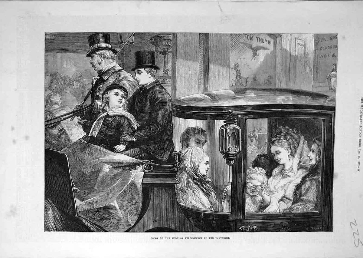 Original Old Antique Print 1872 Pantomime Morning Performance People Theatre