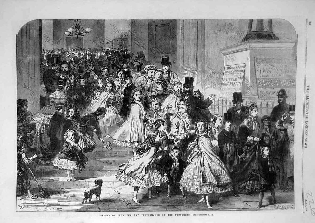 Original Old Antique Print 1866 Pantomime Theatre Day-Performance Children 19th