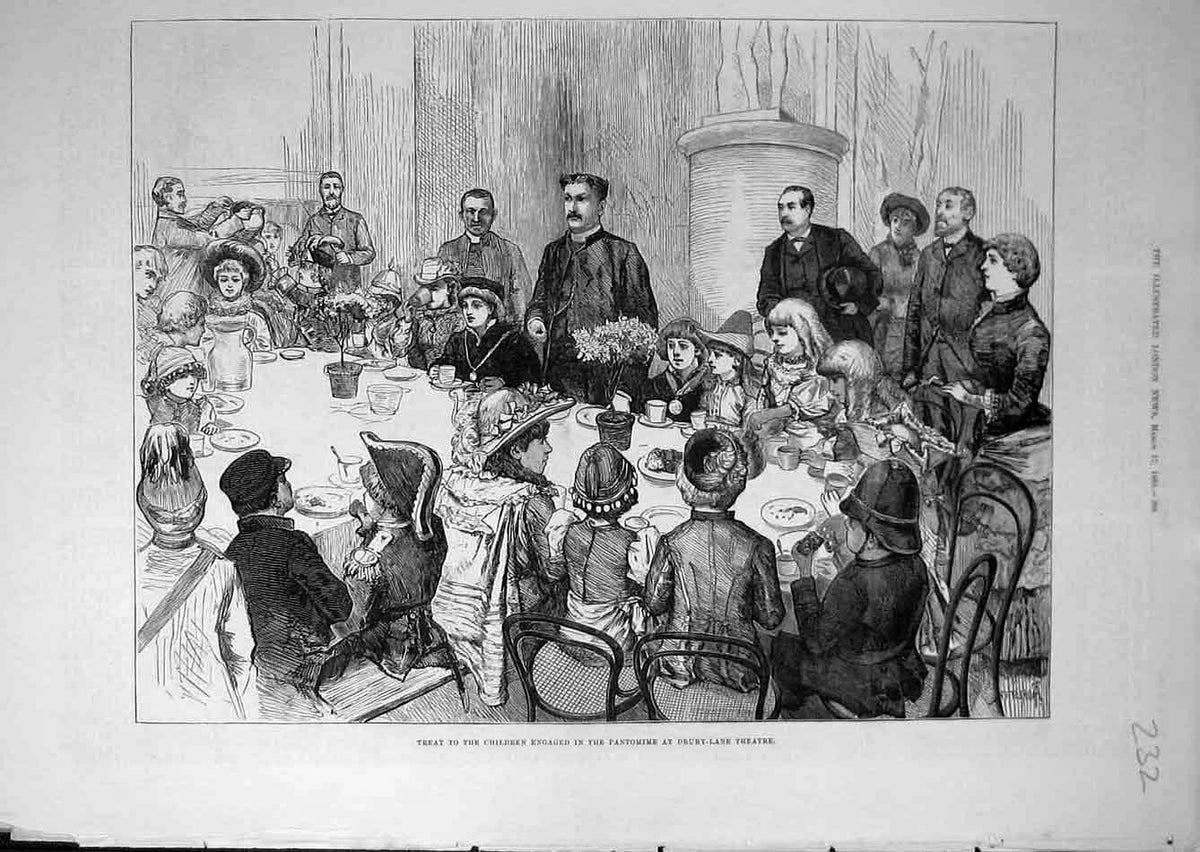 Original Old Antique Print 1883 Children Pantomime Drury-Lane Theatre Victorian