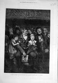Original Old Antique Print 1876 Pantomime Children Grandfather Sadler'S Wells