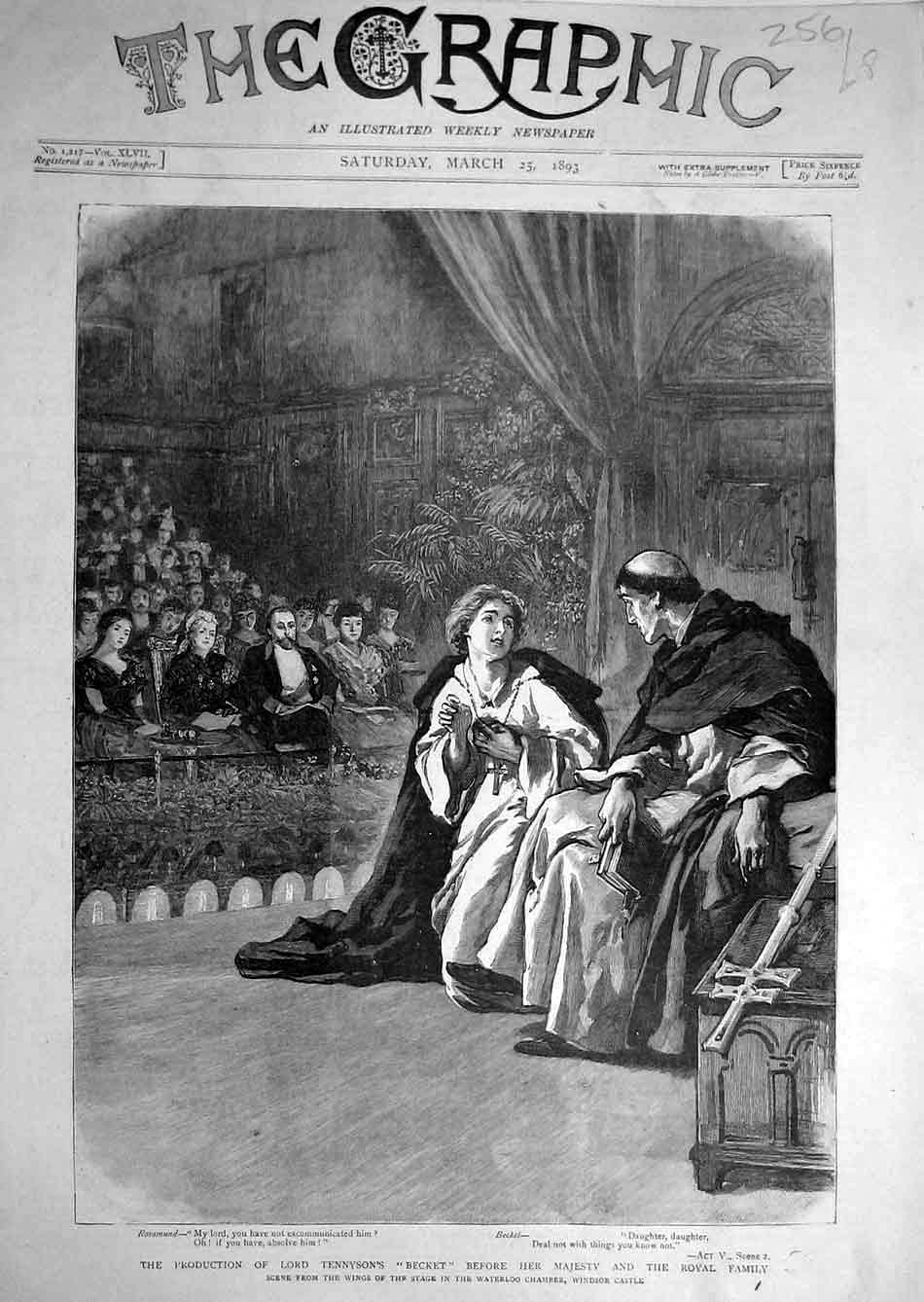 Original Old Antique Print 1893 Bernhardt Play Theatre Renaissance Paris 19th