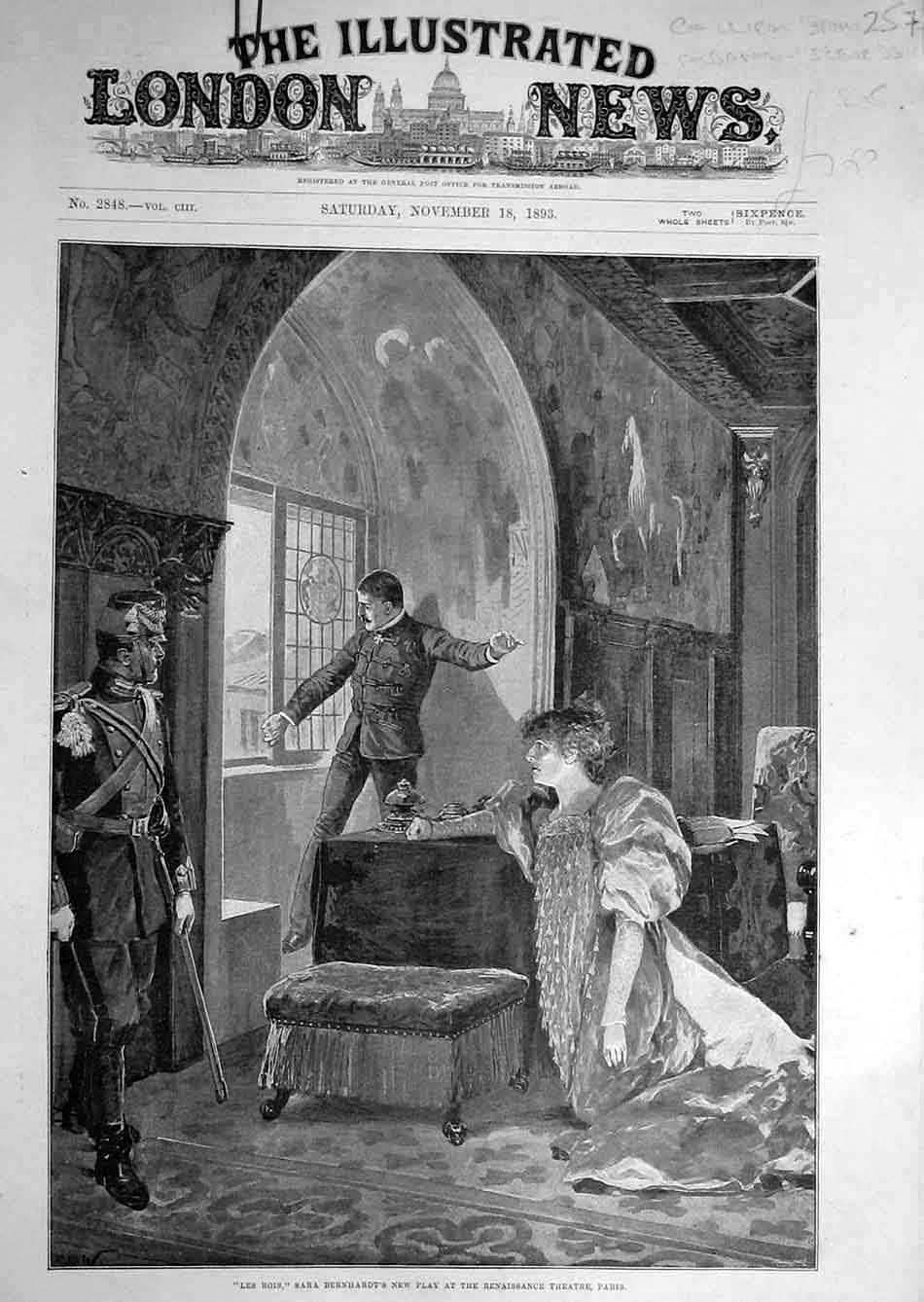 Original Old Antique Print 1889 Royal Italian Opera Covent Garden Theatre 19th