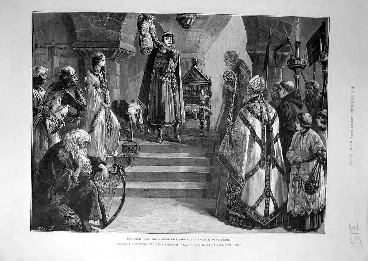 Original Old Antique Print 1887 Royal Institute Costume Ball Linton Carnarvon