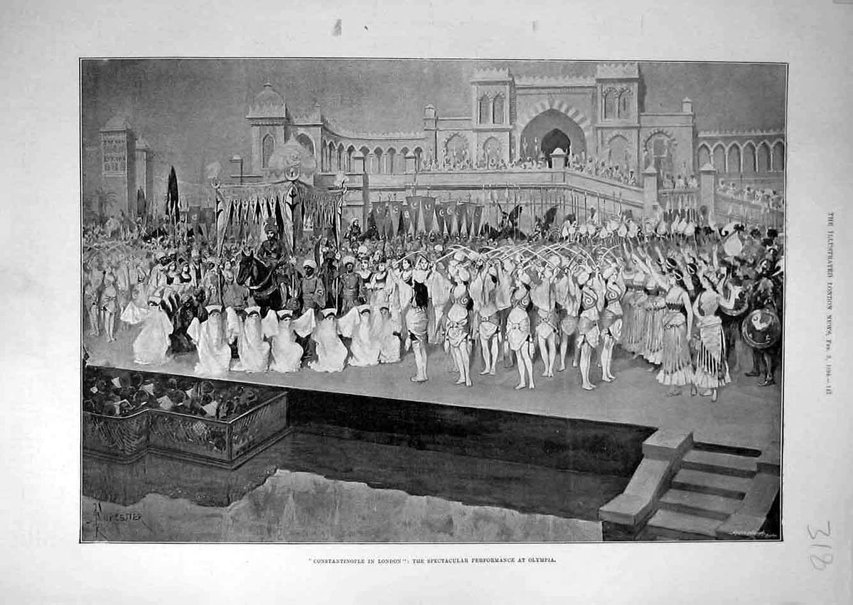 Original Old Antique Print 1894 Constantinople London Olympia Performance Stage