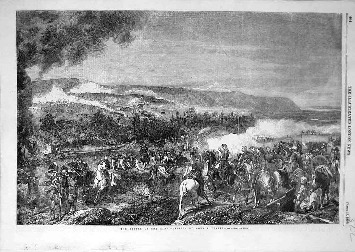 Original Old Antique Print 1856 Battle Alma Vernet War Battle-Field Victorian