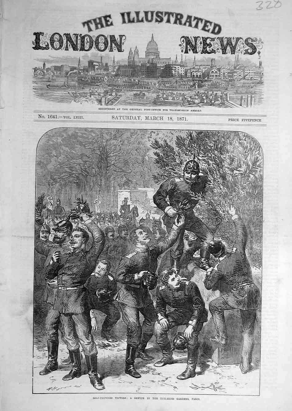 Original Old Antique Print 1871 Sketch Tuileries Garden Paris Siers Victors 19th