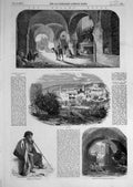 Original Old Antique Print 1857 Desert Route Carvanserai Arish Nazareth Beyrout