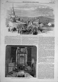 Original Old Antique Print 1857 Barnsley Railway Lund Hill Colliery Shaft 19th