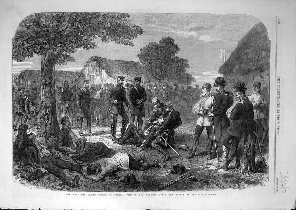 Original Old Antique Print 1866 War Crown Prince Prussia Battle Sadowa Victorian