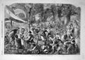Original Old Antique Print 1858 Harvest Ome Godwin Celebrations People Park 19th