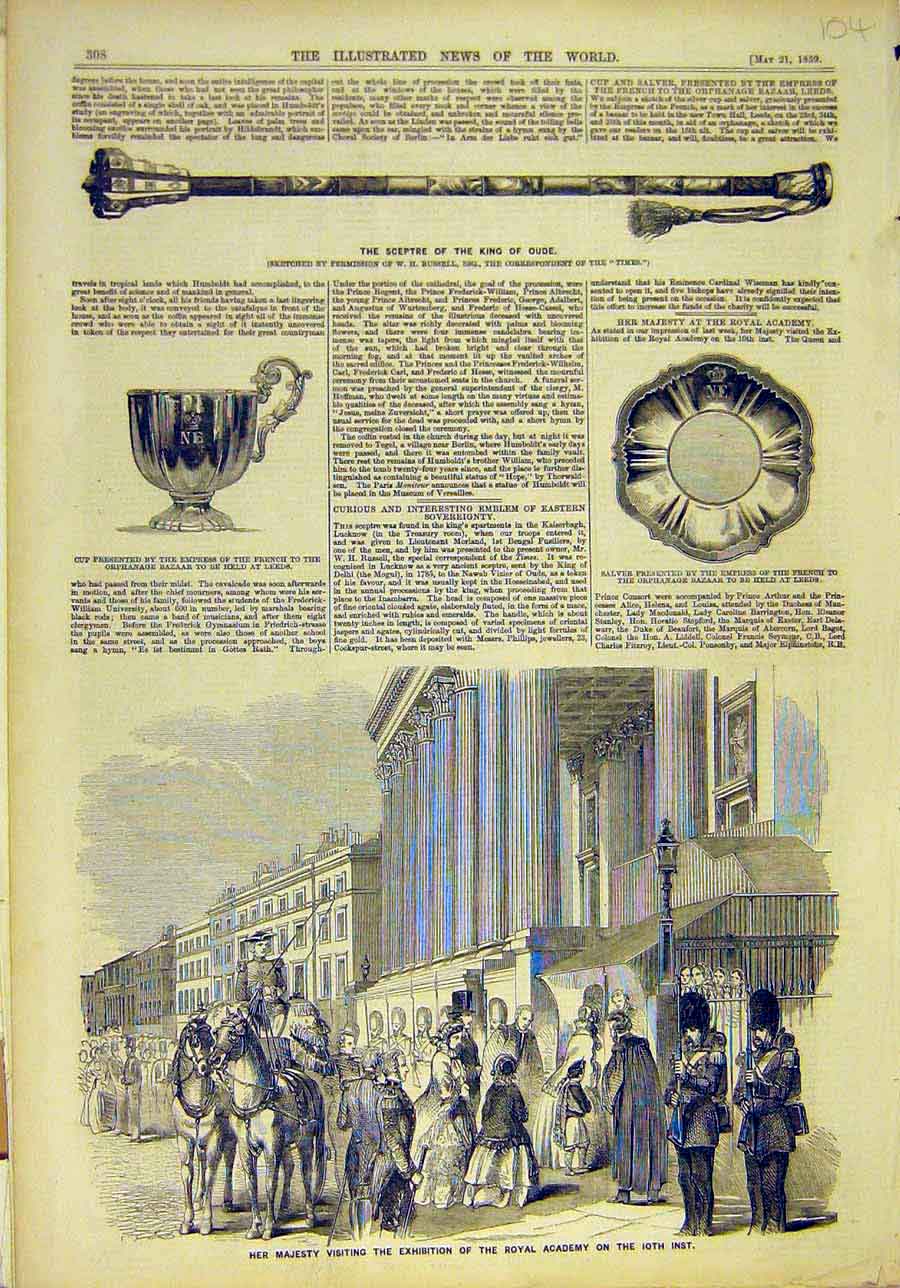Old Antique Print 1859 Sceptre King Oude Cup Salver French Empress Royal 19th