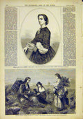 Original Old Antique Print 1859 Portrait Lotti De-La-Santa Heather Bells Cobbett