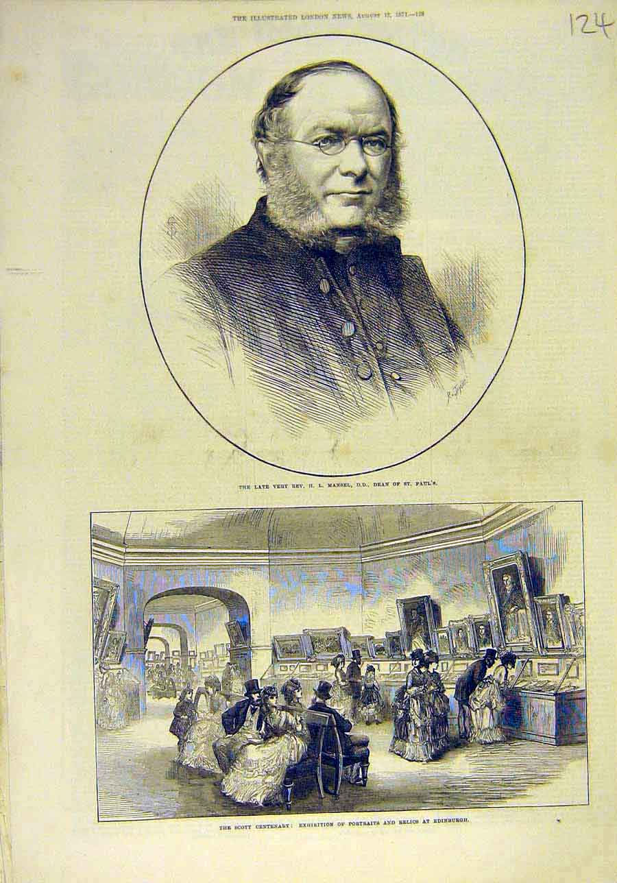 Original Old Antique Print 1871 Mansel Dean St Paul'S Scott Exhibition Edinburgh