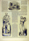 Old Antique Print 1870 Wooburn Church Building Statue Palmerston Jephthah 19th