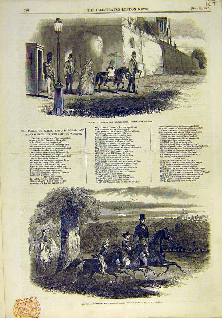 Original Old Antique Print 1847 Princess Helen Windsor Royal 19th