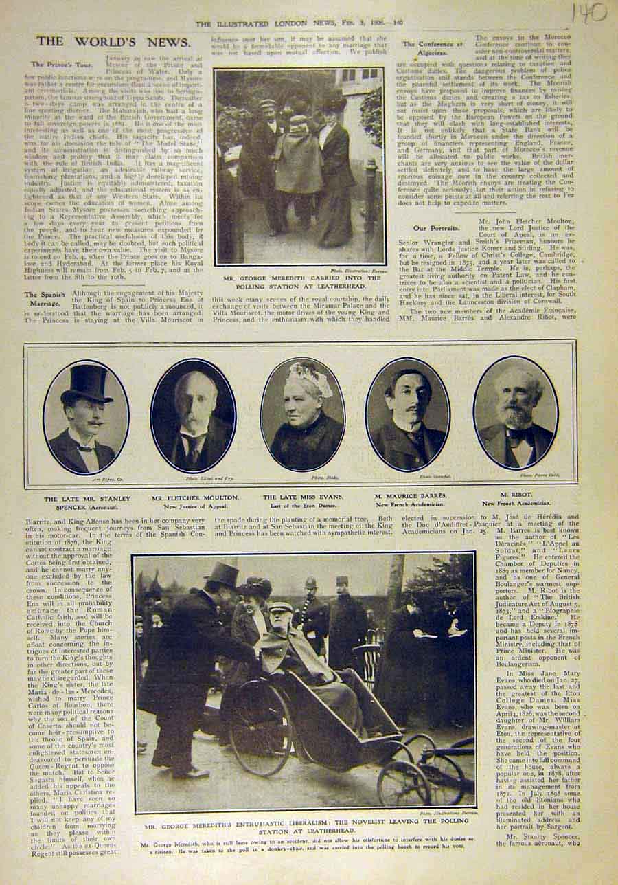 Old Antique Print 1906 Meredith Leatherhead Stanley Moulton Evans Barres 20th