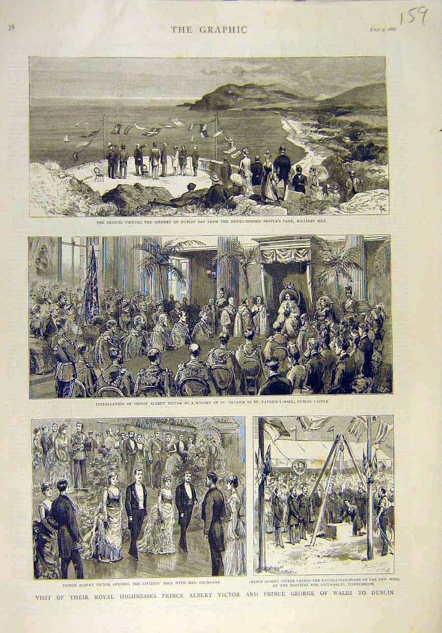 Original Old Antique Print 1887 Prince Victor George Wales Dublin Royal Dublin